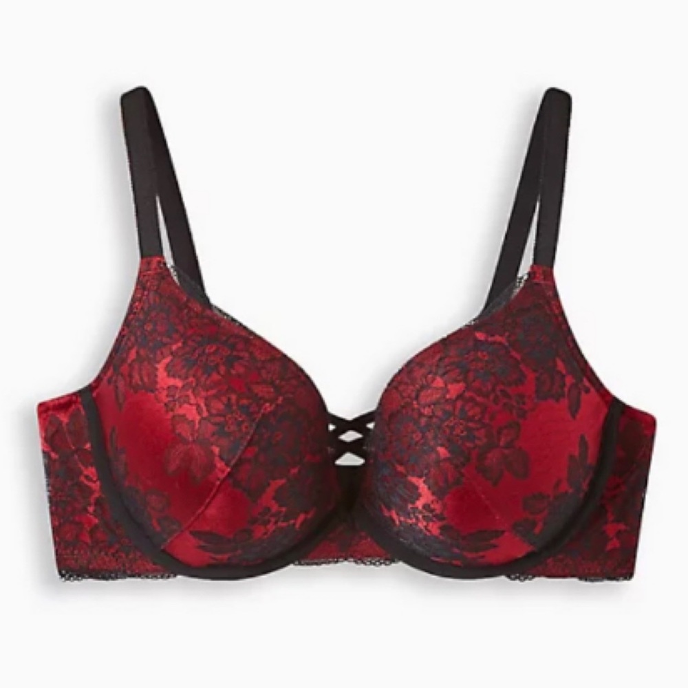 🆕 XO Plunge Push Up Two Tone Lace Straight Back Bra 42DD 42E NWT Torrid New!